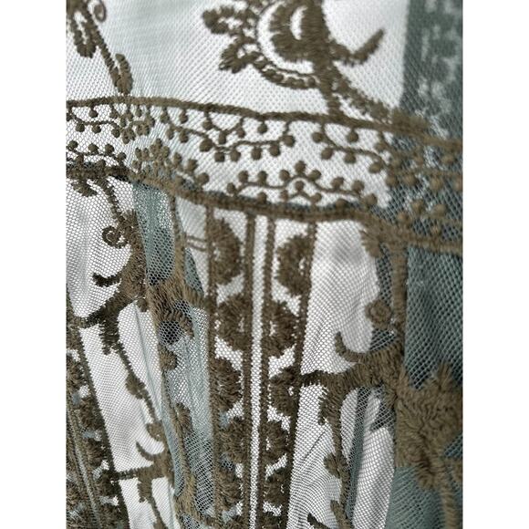 Woven Heart Kimono Duster Medium Green Sheer Embroidered Boho Whimsy Fairy - Picture 5 of 9